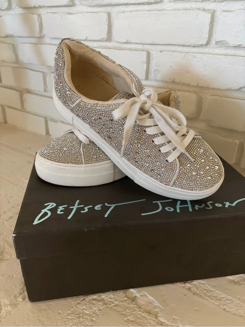 Dazzling Betsey Johnson Sidny Rhinestone Sneakers all-over crystal pave